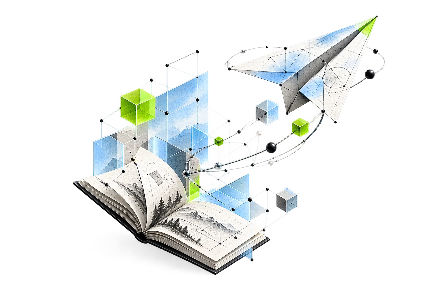 Illustration of connected ideas taking flight